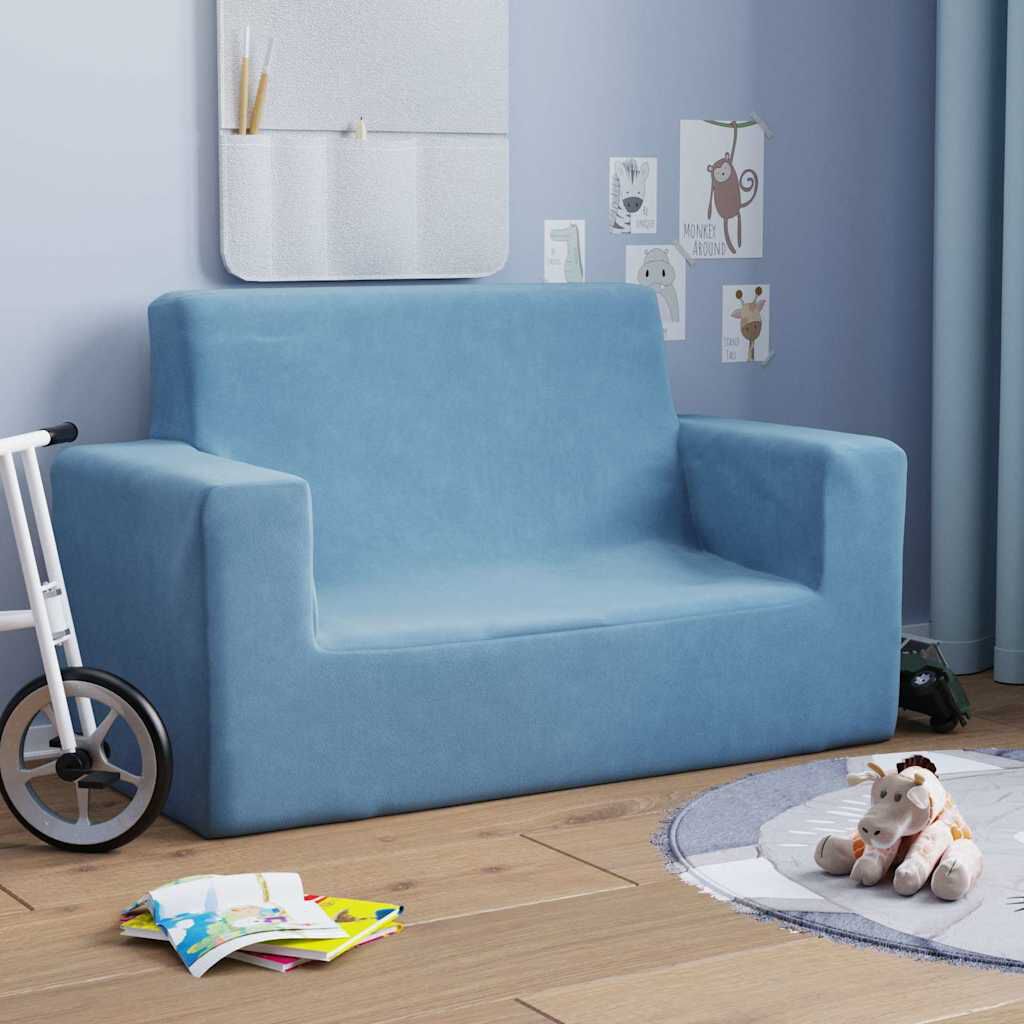 vidaXL Καναπές Παιδικός Διθέσιος Μπλε από Μαλακό Βελουτέ Ύφασμα