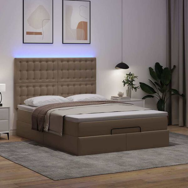 vidaXL Οθωμανικό κρεβάτι με στρώμα & LEDs Cappucino Faux Leather