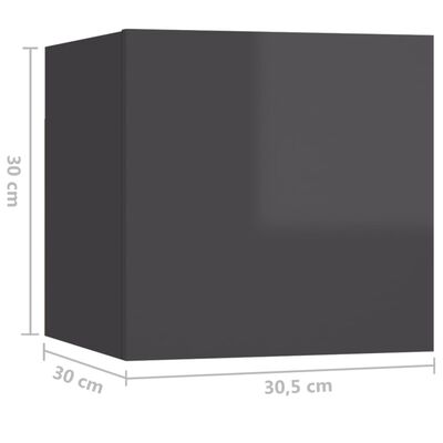vidaXL Κομοδίνα 2 τεμ. Γυαλιστερό Γκρι 30,5x30x30 εκ. από Μοριοσανίδα