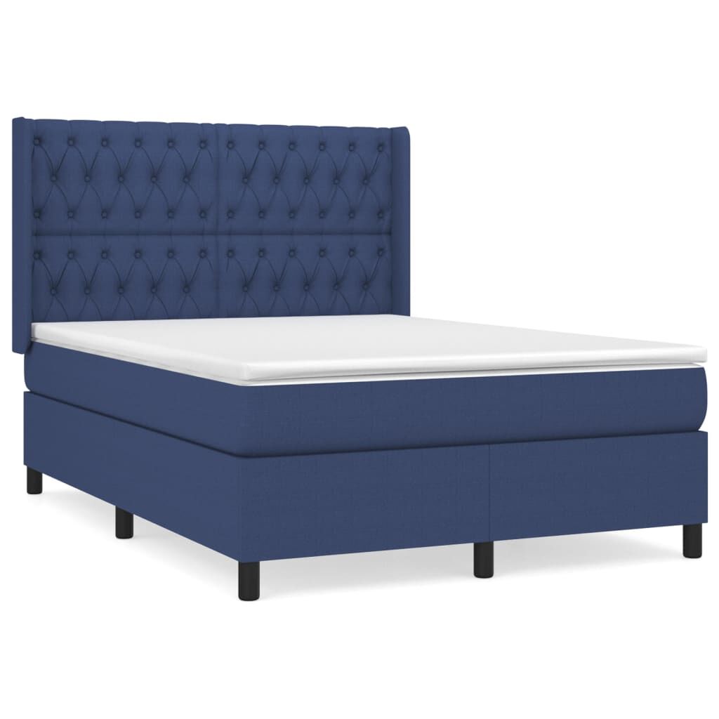 vidaXL Κρεβάτι Boxspring με Στρώμα Μπλε 140x190 εκ. Υφασμάτινο