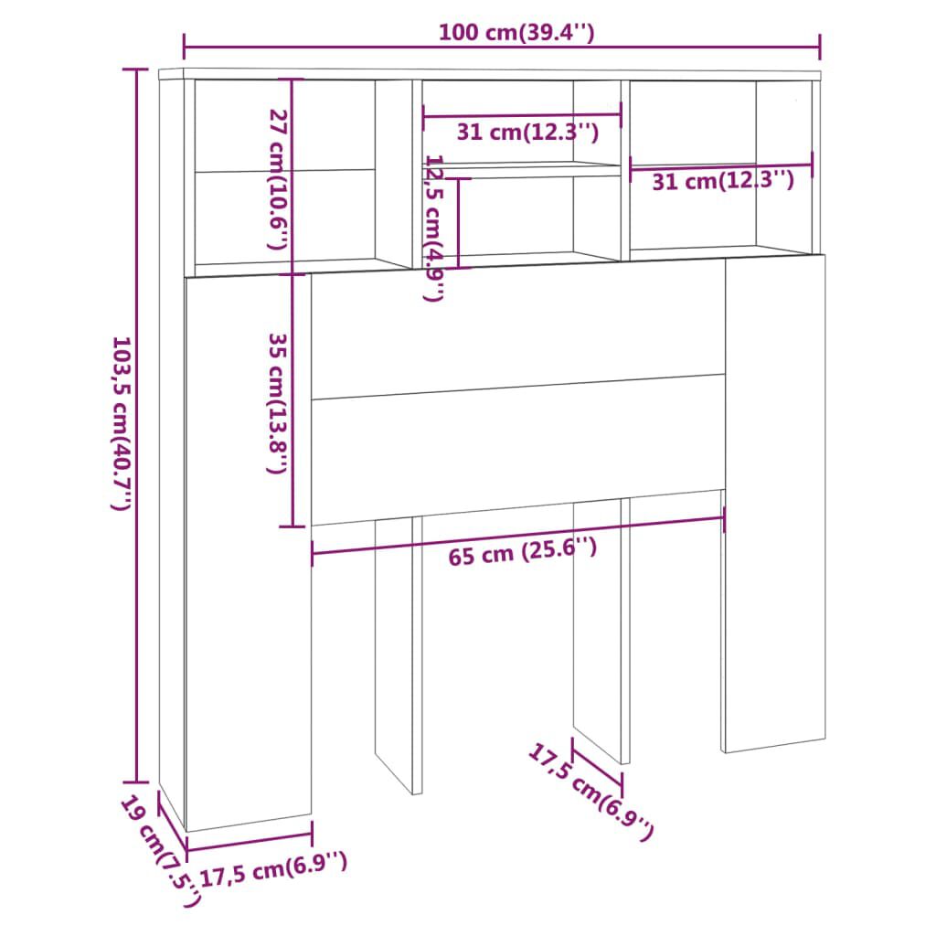 vidaXL Κεφαλάρι Με Αποθηκευτικό Χώρο Μαύρο 100x19x103,5 εκ.