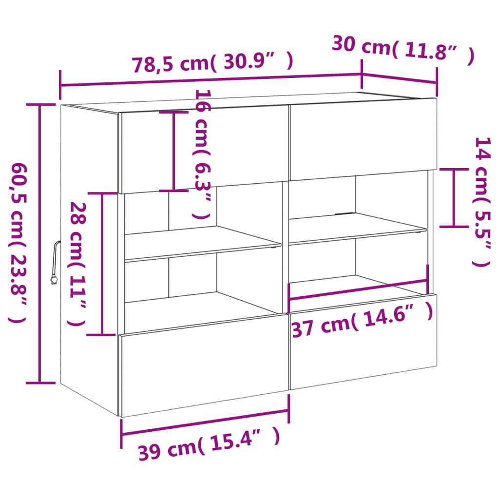vidaXL Έπιπλο Τοίχου Τηλεόρασης με LED Λευκό 78,5x30x60,5 εκ.