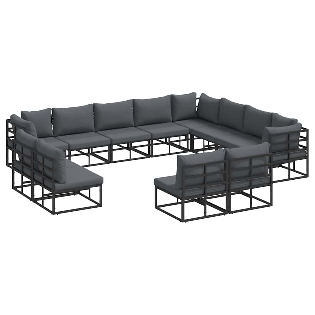 vidaXL Σετ Καναπέ Κήπου με μαξιλάρι 12 pcs Μαύρο Αλουμίνιο