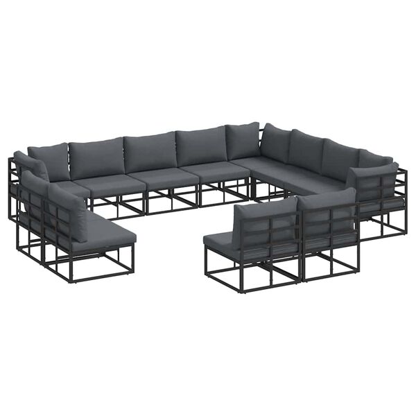vidaXL Σετ Καναπέ Κήπου με μαξιλάρι 12 pcs Μαύρο Αλουμίνιο