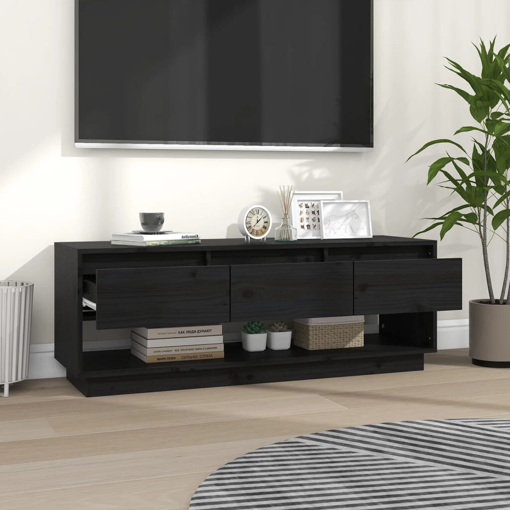 vidaXL Έπιπλο Τηλεόρασης Μαύρο 110,5x34x40 εκ. από Μασίφ Ξύλο Πεύκου