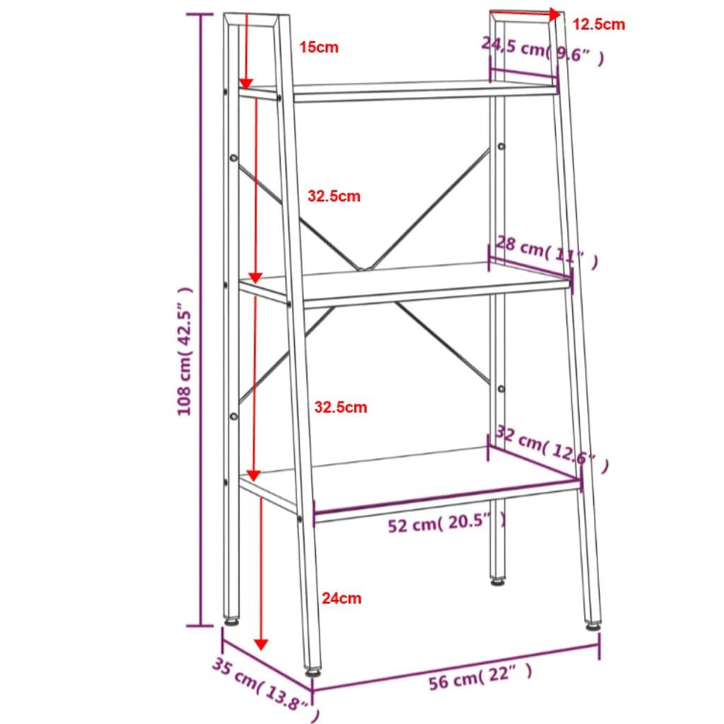 vidaXL Ραφιέρα 3 Επιπέδων Σκούρο Καφέ & Μαύρο 56 x 35 x 108 εκ.