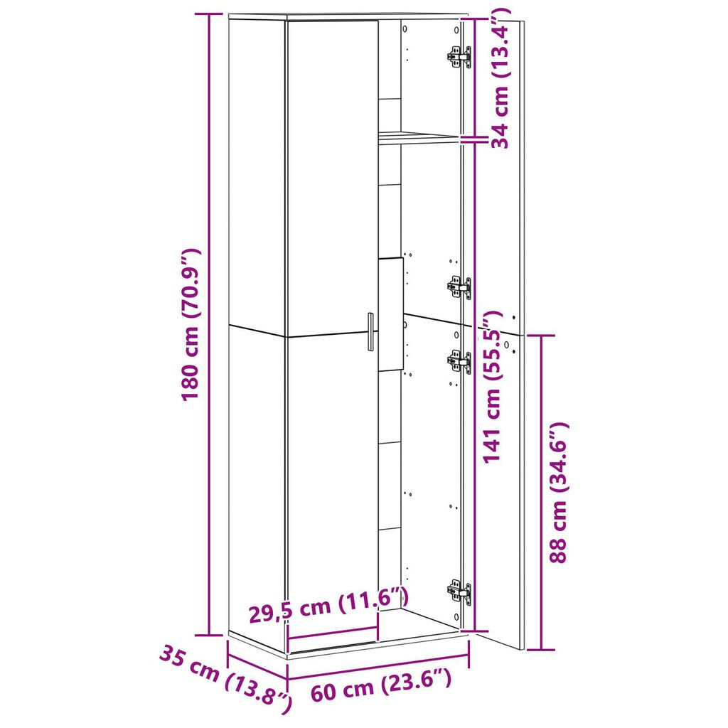 vidaXL Ντουλάπι Μαύρου Δρύος 60x35x180 cm Επεξεργασμένο Ξύλο