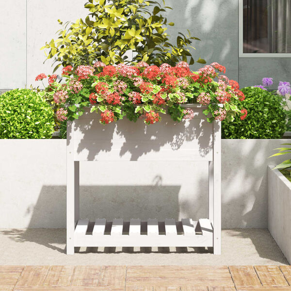 vidaXL Ζαρντινιέρα με Ράφι Λευκή 82,5x54x81 εκ. Μασίφ Ξύλο Πεύκου