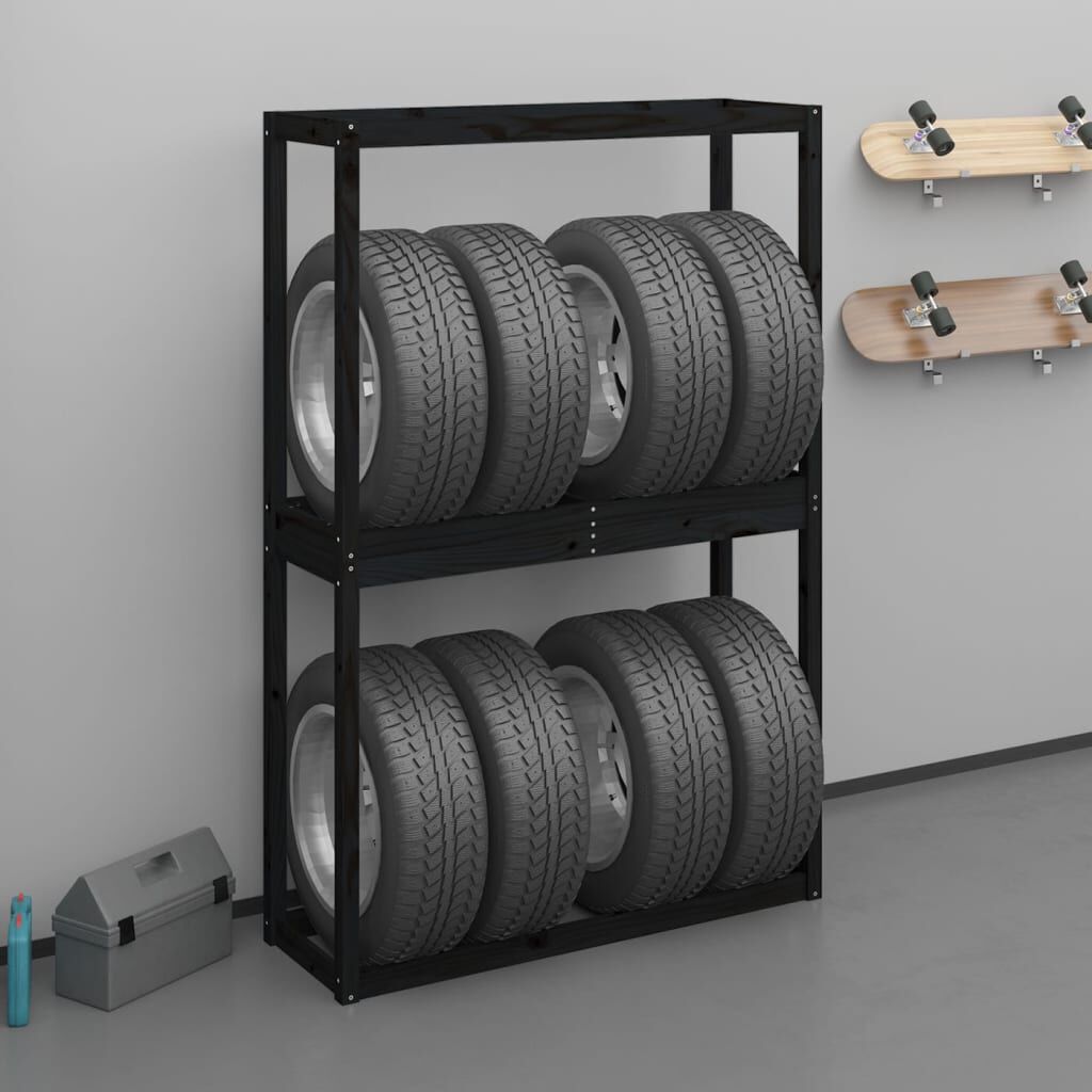 vidaXL Ραφιέρα Ελαστικών Μαύρη 120x40x180 εκ. από Μασίφ Ξύλο Πεύκου