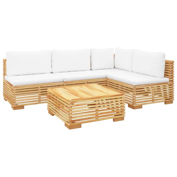 vidaXL Σαλόνι Κήπου Σετ 5 Τεμαχίων από Μασίφ Ξύλο Teak με Μαξιλάρια
