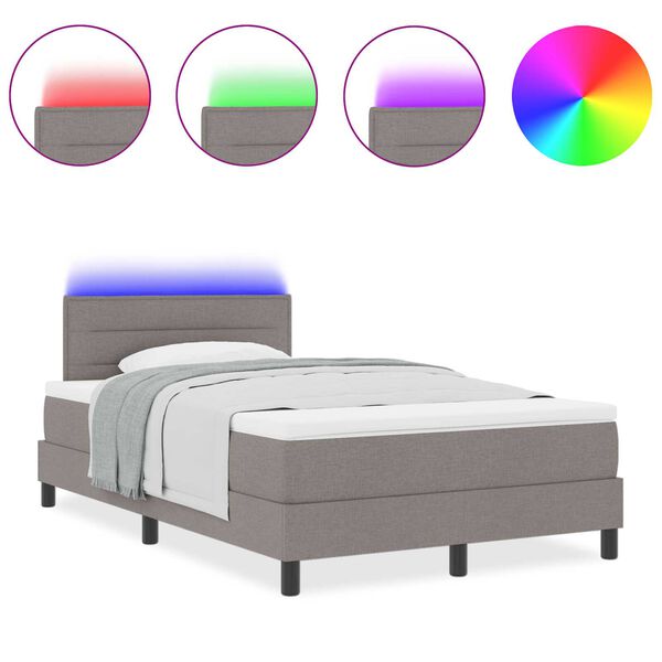 vidaXL Κρεβάτι Box Spring με Στρώμα & LED Taupe 120x200 εκ. Ύφασμα