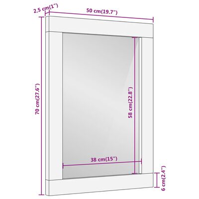 vidaXL Καθρέφτης Μπάνιου 50x70x2,5 εκ. από Μασίφ Ξύλο Μάνγκο/Γυαλί