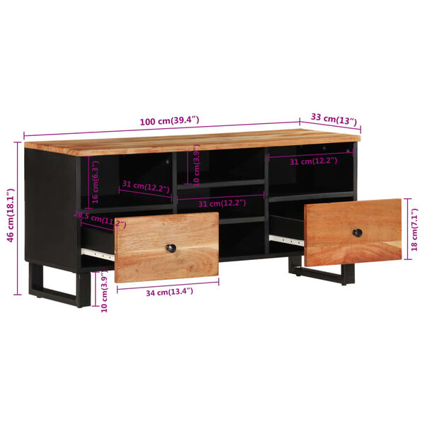 vidaXL Έπιπλο Τηλεόρασης 100x33x46 εκ. Μασίφ Ξύλο Ακακίας & Επεξ. Ξύλο