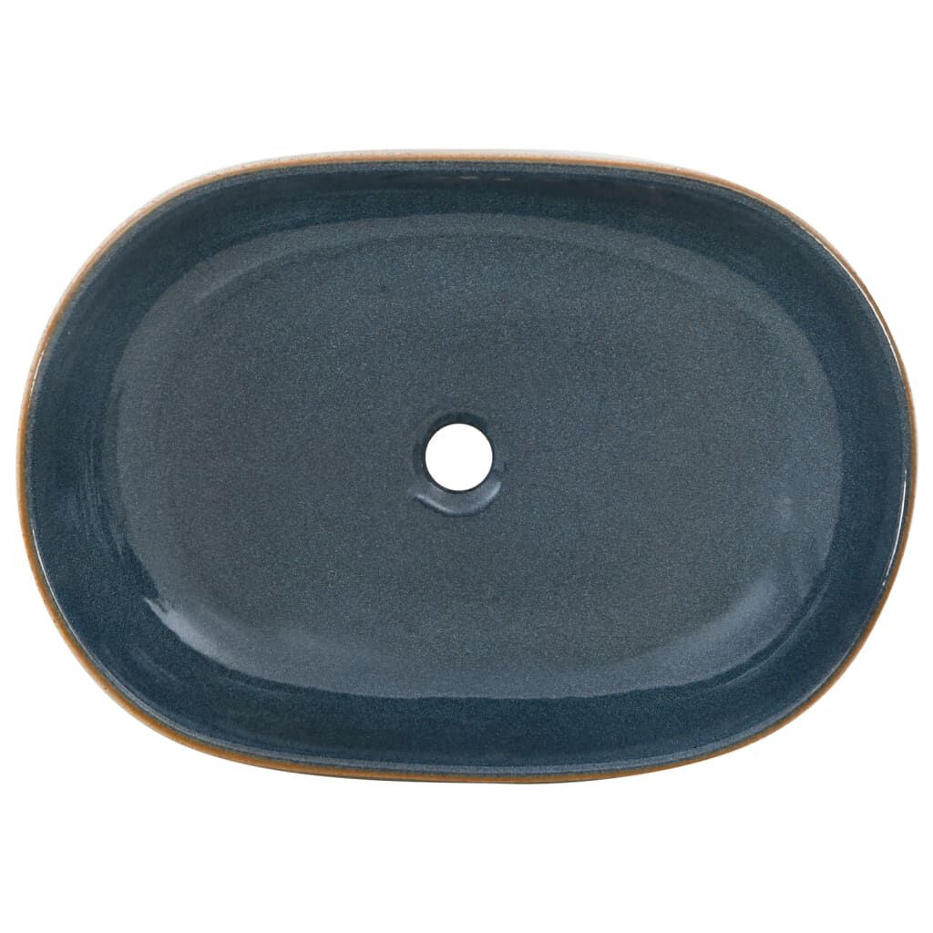 vidaXL Νιπτήρας Οβάλ Χρώμα Άμμου και Μπλε 59 x 40 x 14 εκ. Κεραμικός