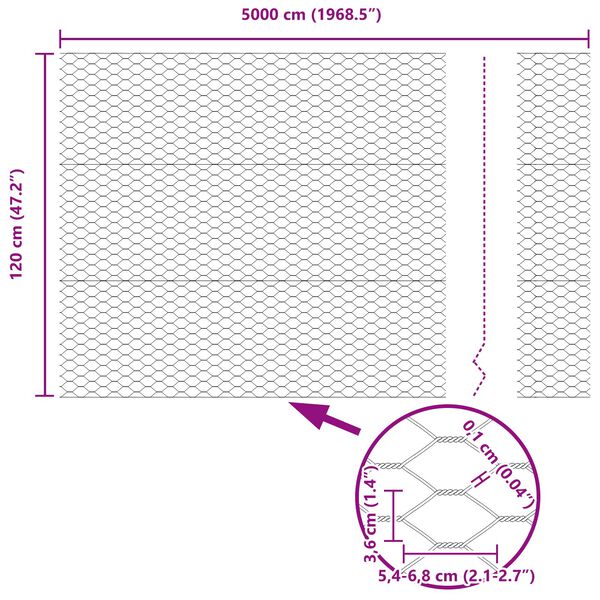 vidaXL Εξάγωνη Περίφραξη Γκρι 1.2x50 μ Χάλυβας