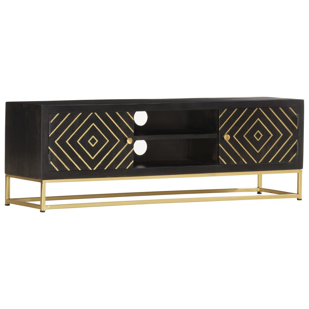 vidaXL Έπιπλο Τηλεόρασης Μαύρο/Χρυσό 120 x 30 x 40 εκ. από Μασίφ Ξύλο Μάνγκο