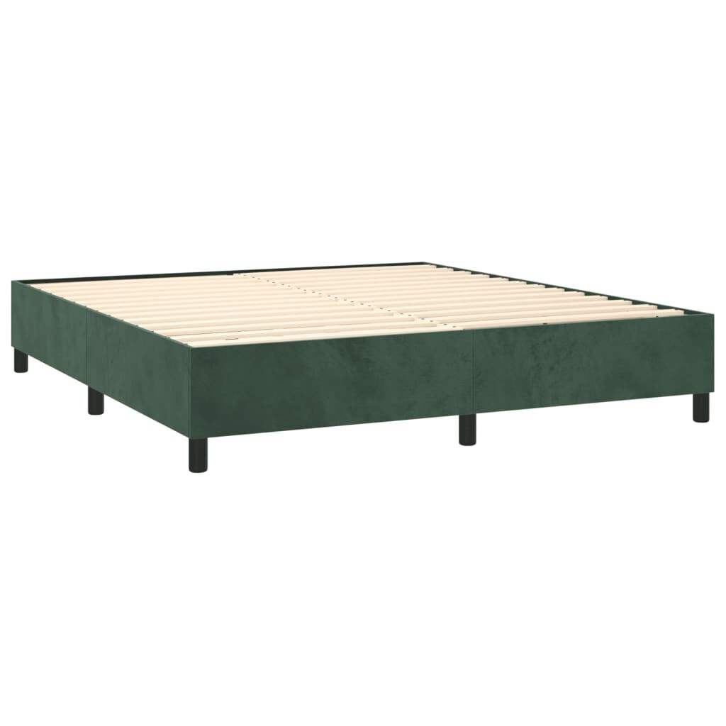 vidaXL Κρεβάτι Boxspring με Στρώμα & LED Σκ. Πράσινο 180x200εκ Βελούδο