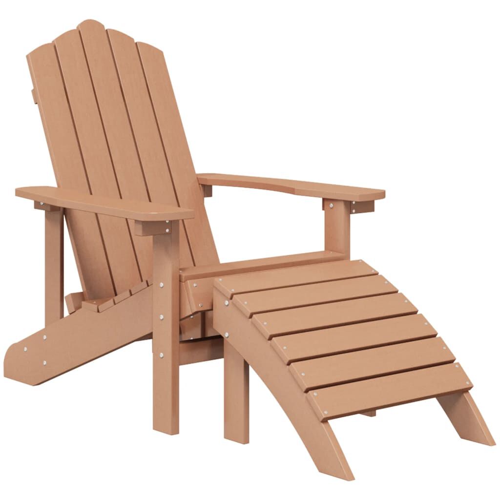 vidaXL Καρέκλα Κήπου Adirondack Καφέ από HDPE με Υποπόδιο & Τραπεζάκι
