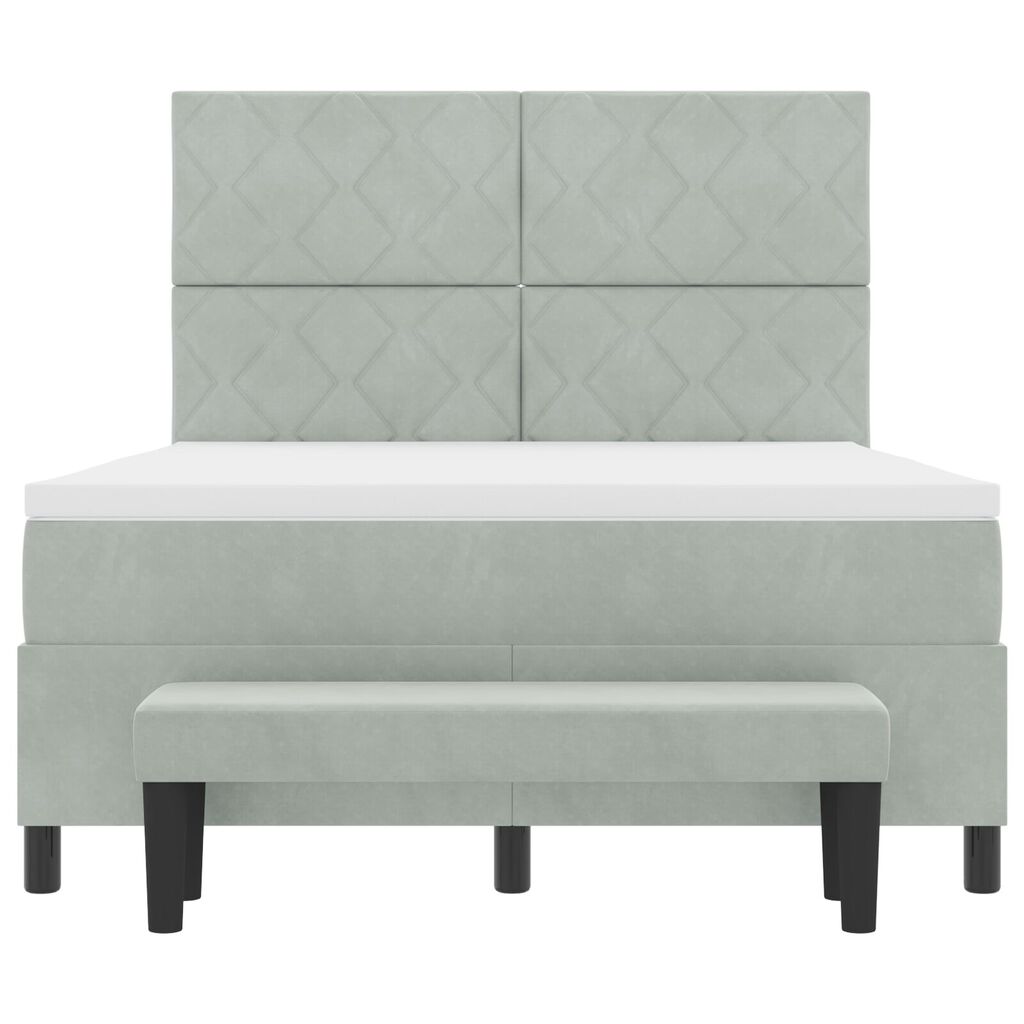 vidaXL Κρεβάτι Box Spring με Στρώμα & Πάγκο Ανοιχτό Γκρι 140x190 εκ. Βελούδο