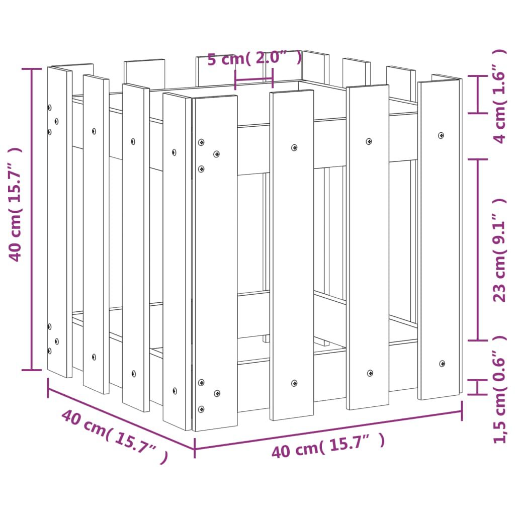vidaXL Ζαρντινιέρα με Σχέδιο Φράχτη 40 x 40 x 40 εκ. Μασίφ Ξύλο Πεύκου