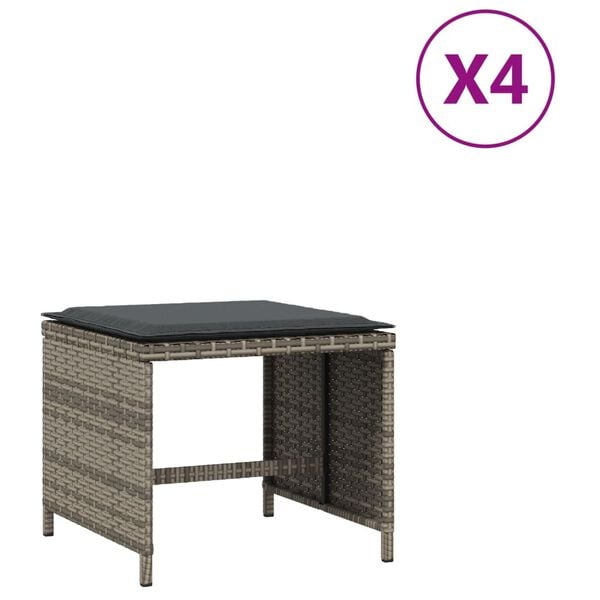 vidaXL Σκαμπό Κήπου 4 τεμ. Γκρι 41x41x36 Συνθετικό Ρατάν με Μαξιλάρια