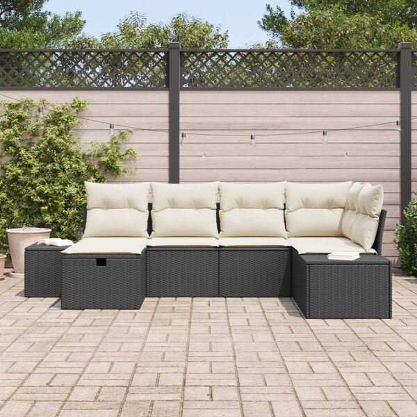 vidaXL Σετ Καναπέ Κήπου με μαξιλάρι 6 pcs Μαύρο Πολυ ράταν