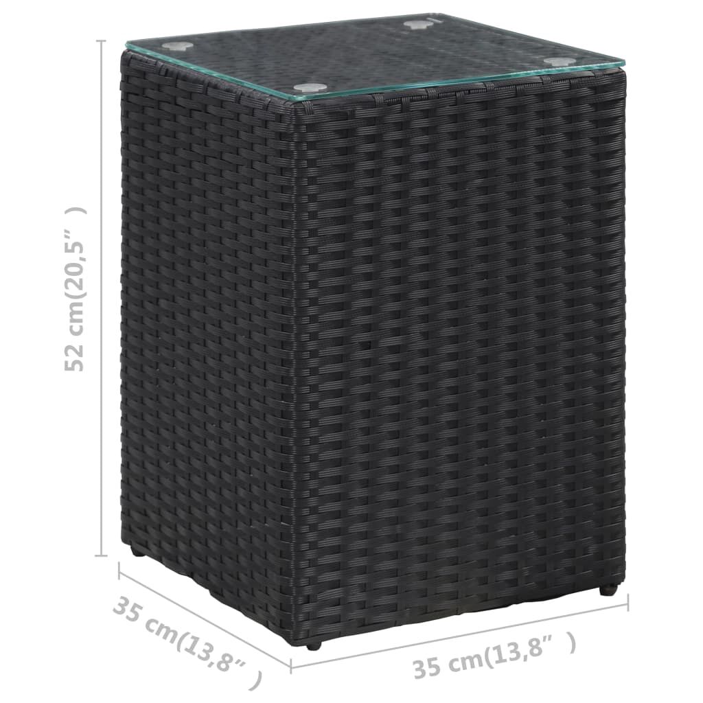 vidaXL Τραπεζάκι Μαύρο 35x35x52 εκ. Συνθετ. Ρατάν με Γυάλινη Επιφάνεια