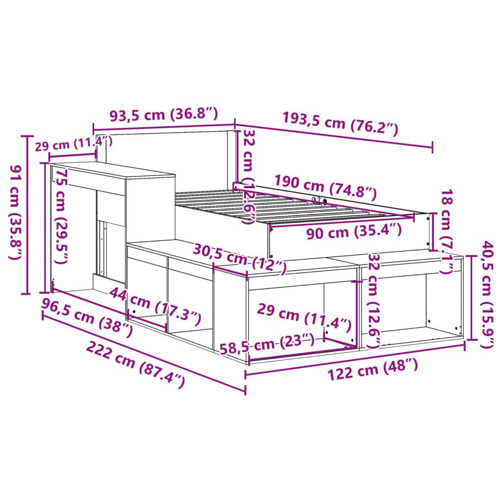 vidaXL Σκελετός Κρεβατιού Χωρίς Στρώμα 90x190 εκ Μασίφ Ξύλο Πεύκου
