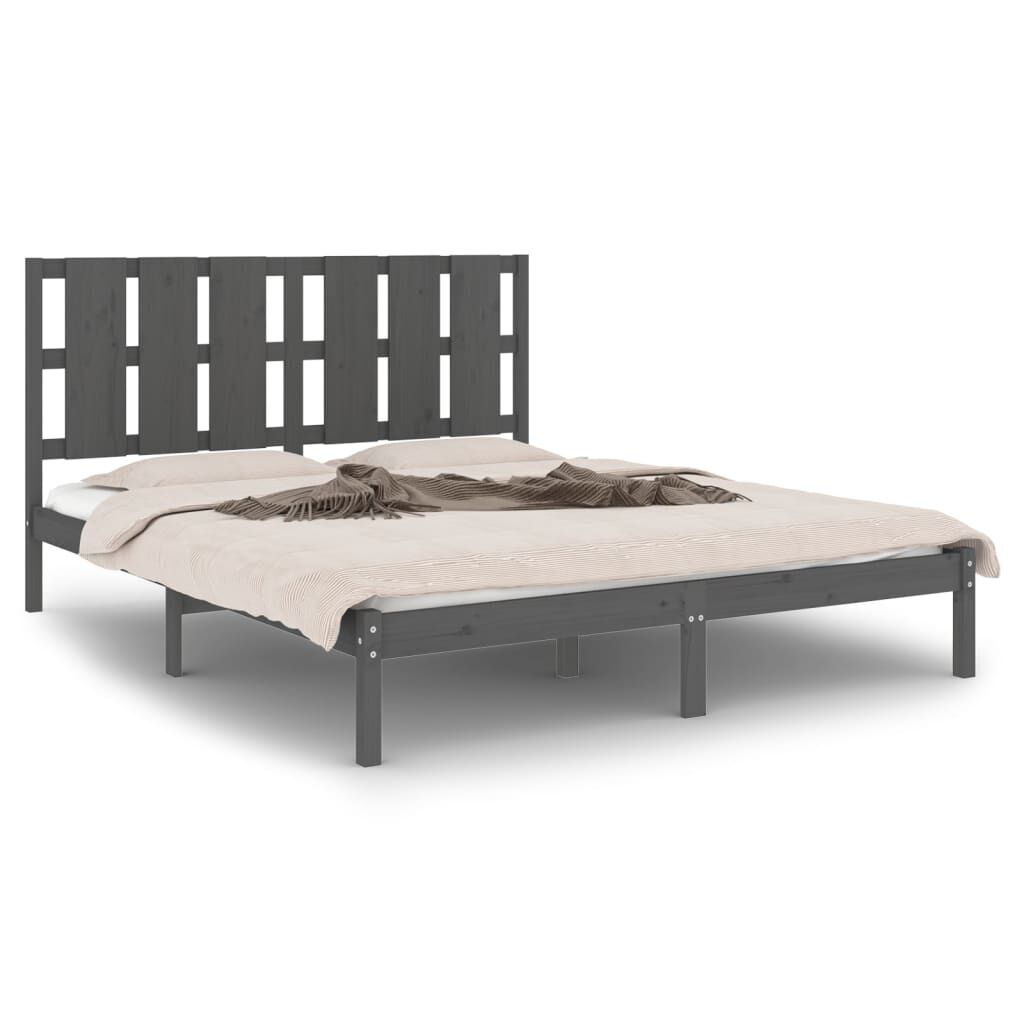 vidaXL Πλαίσιο Κρεβατιού Γκρι 150 x 200 εκ. Μασίφ Ξύλο King Size