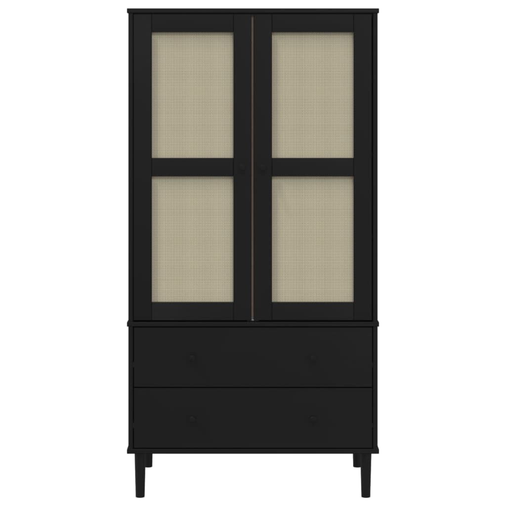 vidaXL Ντουλάπα SENJA Μαύρο / Ρατάν 90 x 55 x 175εκ. Μασίφ Ξύλο Πεύκου