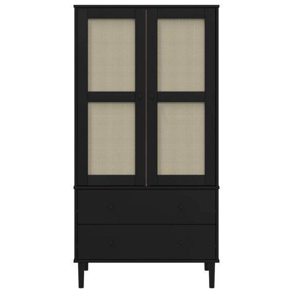 vidaXL Ντουλάπα SENJA Μαύρο / Ρατάν 90 x 55 x 175εκ. Μασίφ Ξύλο Πεύκου