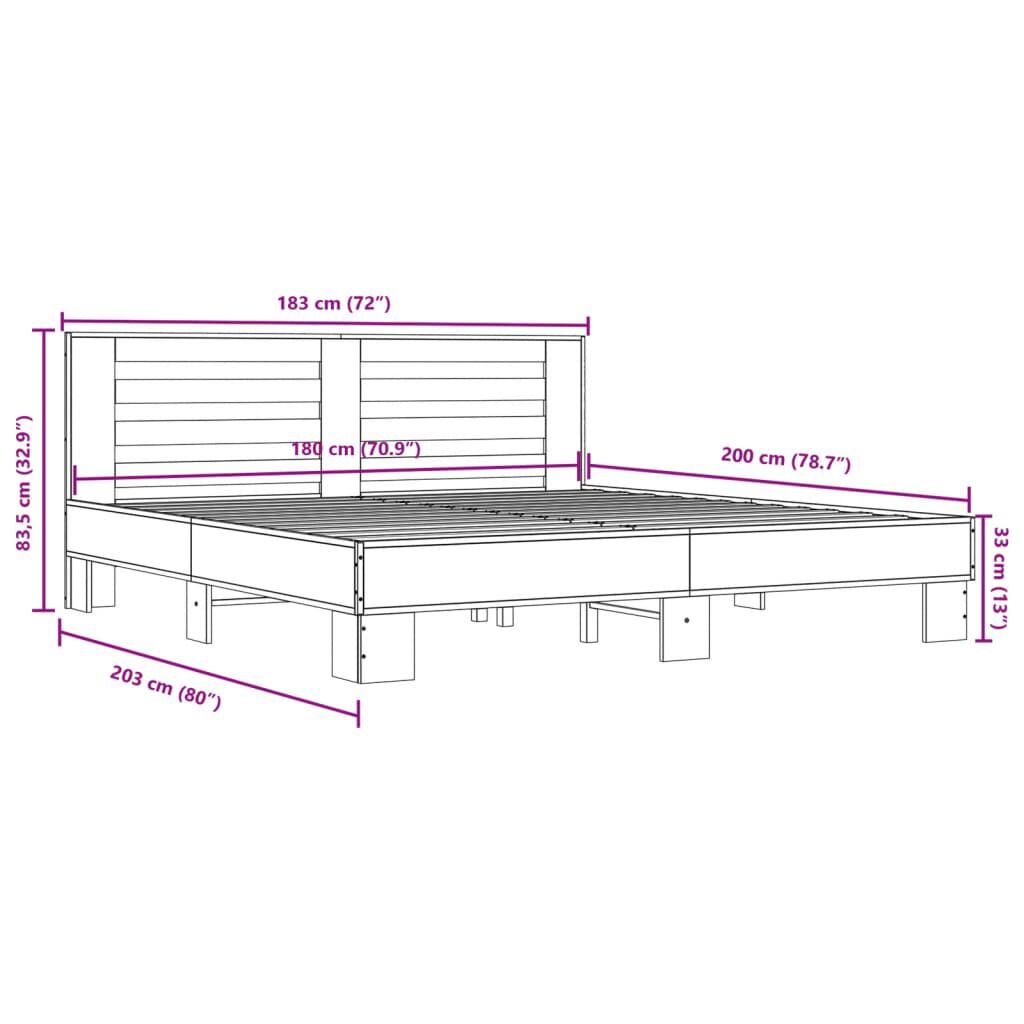 vidaXL Πλαίσιο Κρεβατιού Μαύρο 180 x 200 εκ. Επεξ. Ξύλο & Μέταλλο