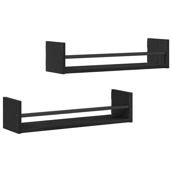 vidaXL Ράφι Τοίχου 2 pcs Μαύρη δρυς 60 x 16 x 14 cm Επεξεργασμένο ξύλο