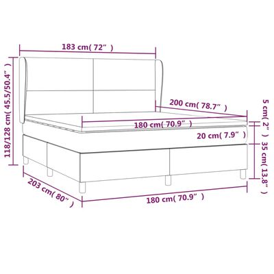 vidaXL Κρεβάτι Boxspring με Στρώμα Ανοιχτό Γκρι 180x200 εκ. Υφασμάτινο