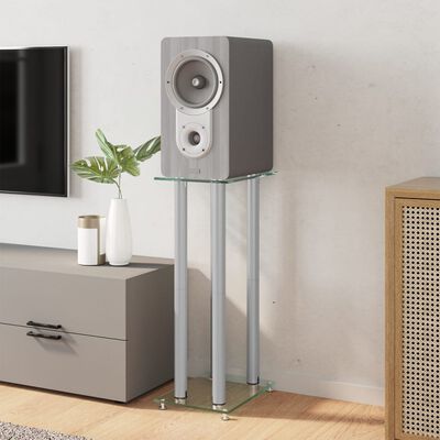vidaXL Βάσεις Ηχείων με 4 Στήλες 2 Τεμ. Ασημί από Ψημένο Γυαλί