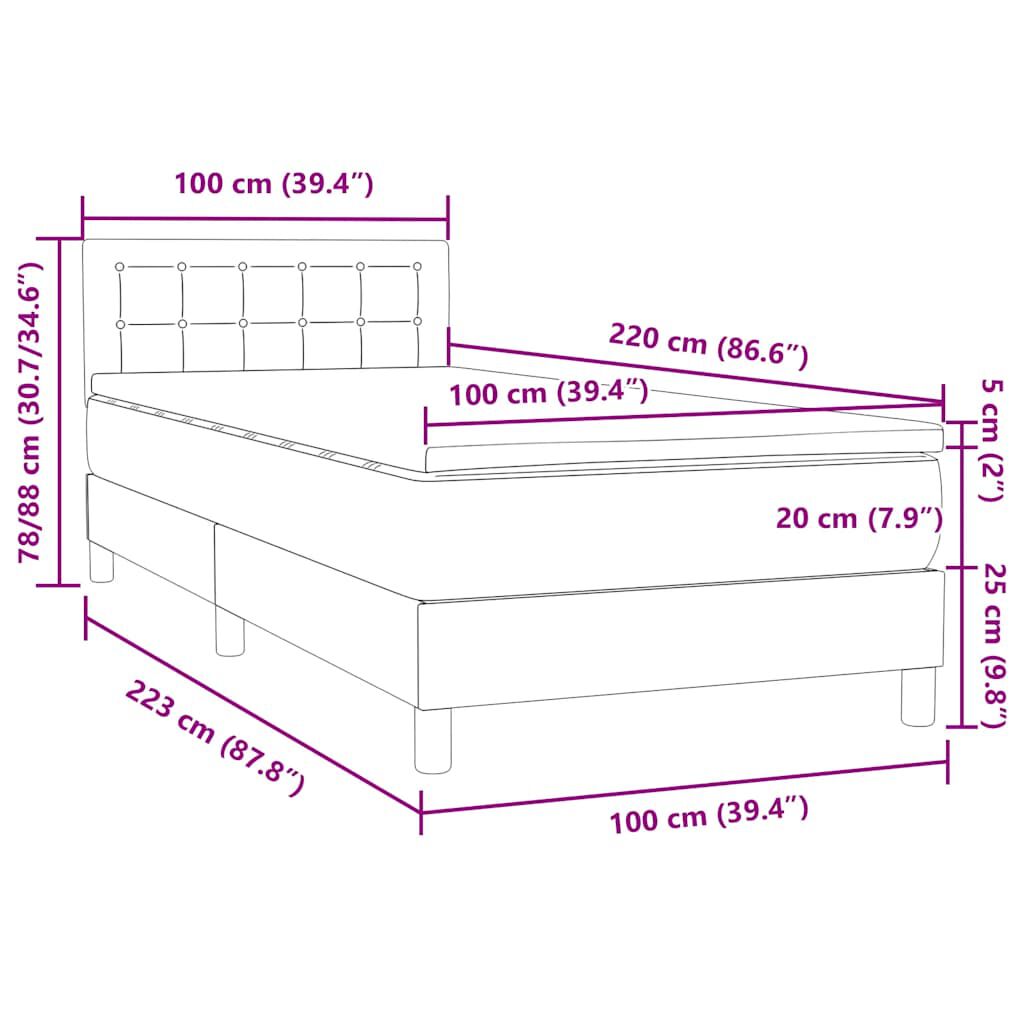 vidaXL Box Spring Κρεβάτι με στρώμα Σκούρο γκρι 100x220 εκ. Βελούδινο