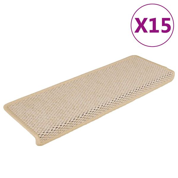 vidaXL Πατάκια Σκάλας Αυτοκόλλητα 15 τεμ. Όψη Σιζάλ Κρεμ 65x21x4 εκ.