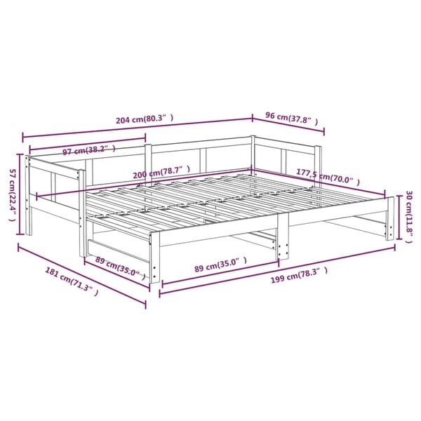 vidaXL Καναπές Κρεβάτι Συρόμενος Μαύρος 2x(90x200) εκ. από Μασίφ Πεύκο