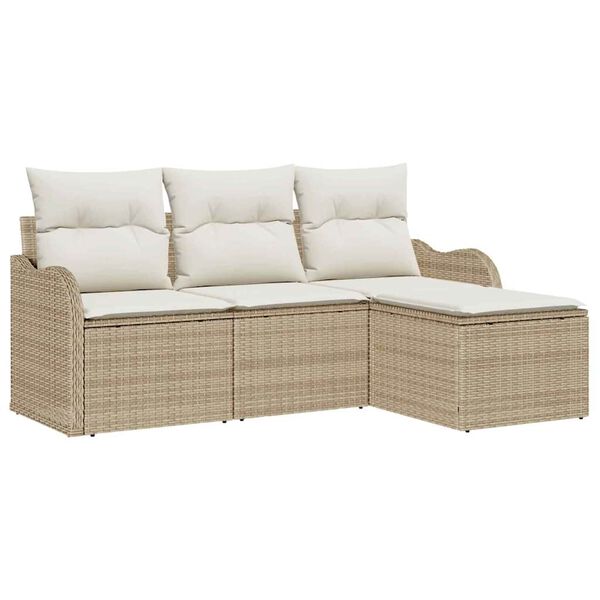 vidaXL Σετ Καναπέ Κήπου με μαξιλάρι 4 pcs Μπεζ Πολυ ράταν