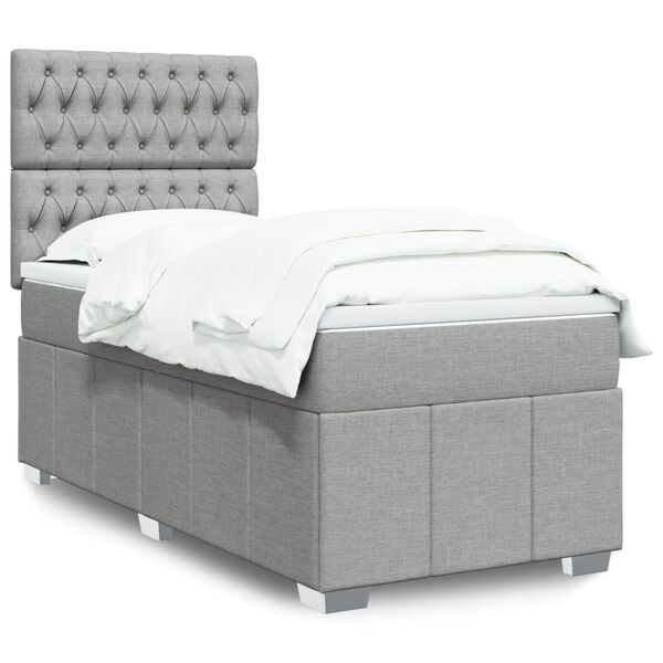 vidaXL Κρεβάτι Boxspring με Στρώμα Ανοιχτό Γκρι 90x200 εκ. Υφασμάτινο