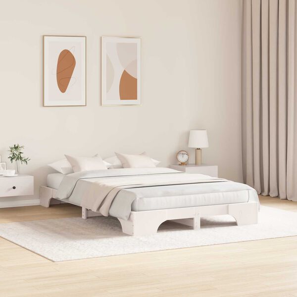 vidaXL Κρεβάτι Λευκό Ξύλο 140 x 190 cm Κρεβάτι Ορθογώνιο Μοντέρνο