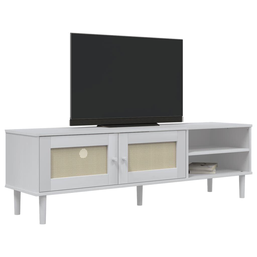 vidaXL Έπιπλο Τηλεόρασης SENJA Λευκό / Ρατάν 158x40x49 εκ. Μασίφ Πεύκο