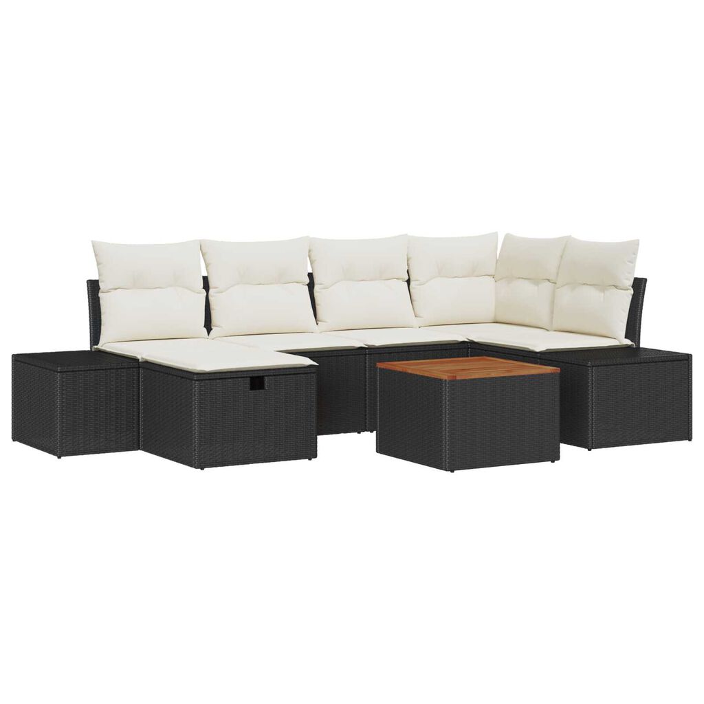 vidaXL Σετ Καναπέ Κήπου με μαξιλάρι 7 pcs Μαύρο Πολυ ράταν