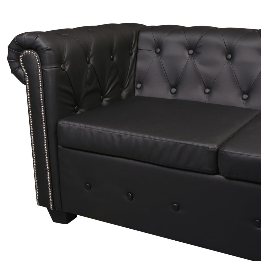 vidaXL Καναπές Γωνιακός Εξαθέσιος Chesterfield Μαύρος Συνθετικό Δέρμα