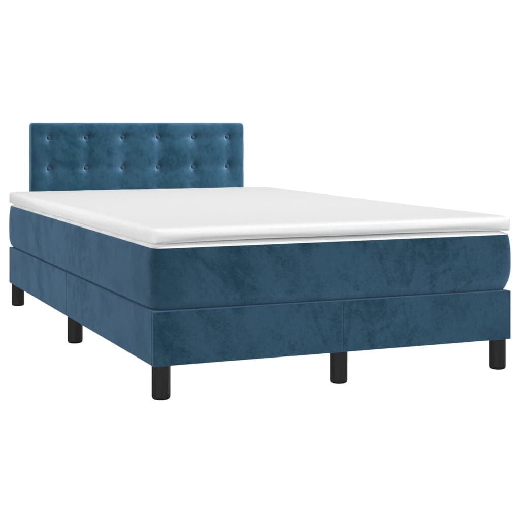 vidaXL Κρεβάτι Boxspring με Στρώμα & LED Σκ. Μπλε 120x200εκ. Βελούδινο