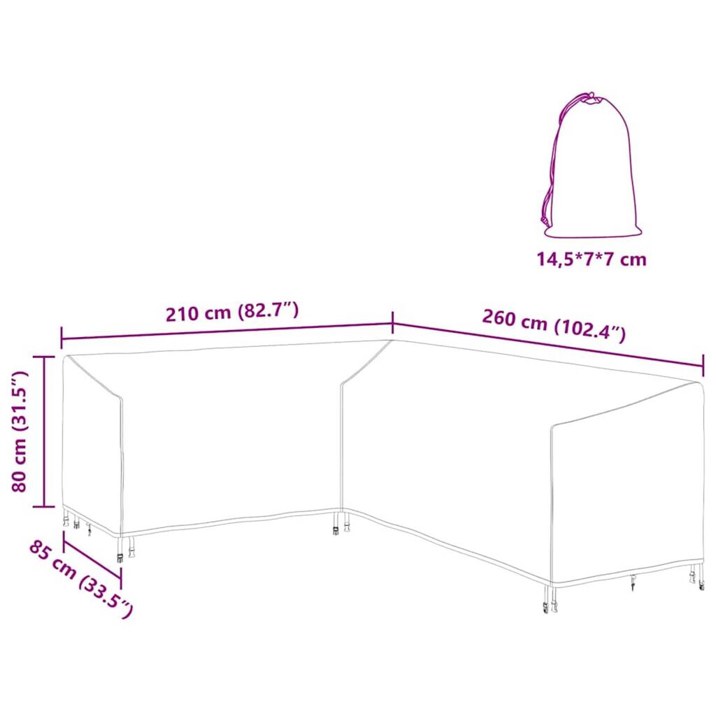 vidaXL Κάλυμμα επίπλων εξωτερικού χώρου 260 x 210 x 80 cm