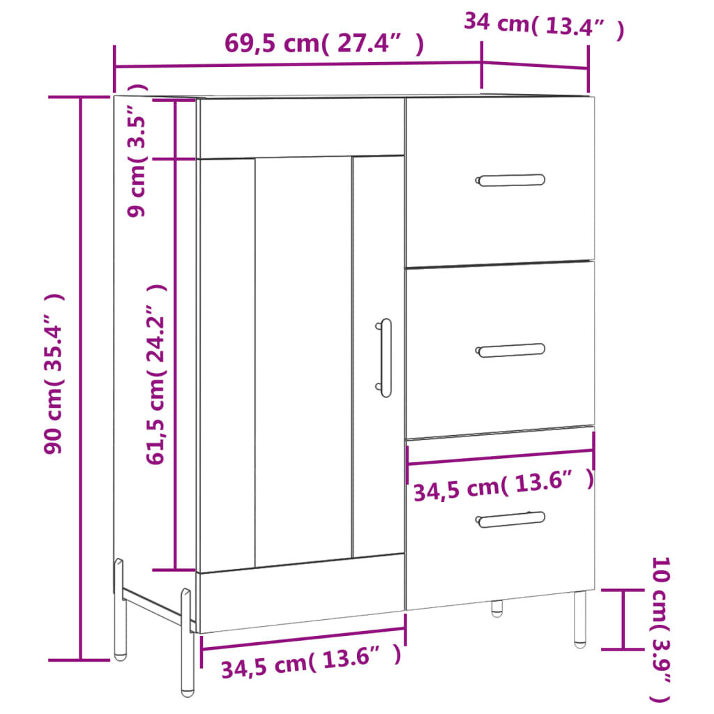 vidaXL Ντουλάπι Γκρι Sonoma 69,5 x 34 x 90 εκ. από Επεξεργασμένο Ξύλο