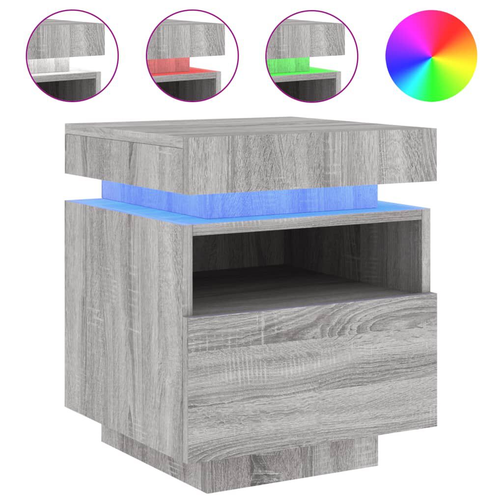 vidaXL Κομοδίνα με Φώτα LED 2 τεμ. Γκρι Sonoma 40x39x48,5 εκ.