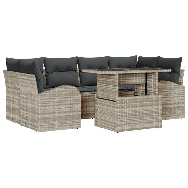 vidaXL Σετ Καναπέ Κήπου 7 pcs Ανοιχτό γκρι 100 x 55 x 73 εκ Πολυ ράταν