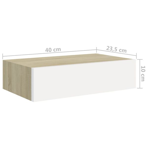 vidaXL Ράφι Επιτοίχιο με Συρτάρι Δρυς/Λευκό 40 x 23,5 x 10 εκ. από MDF